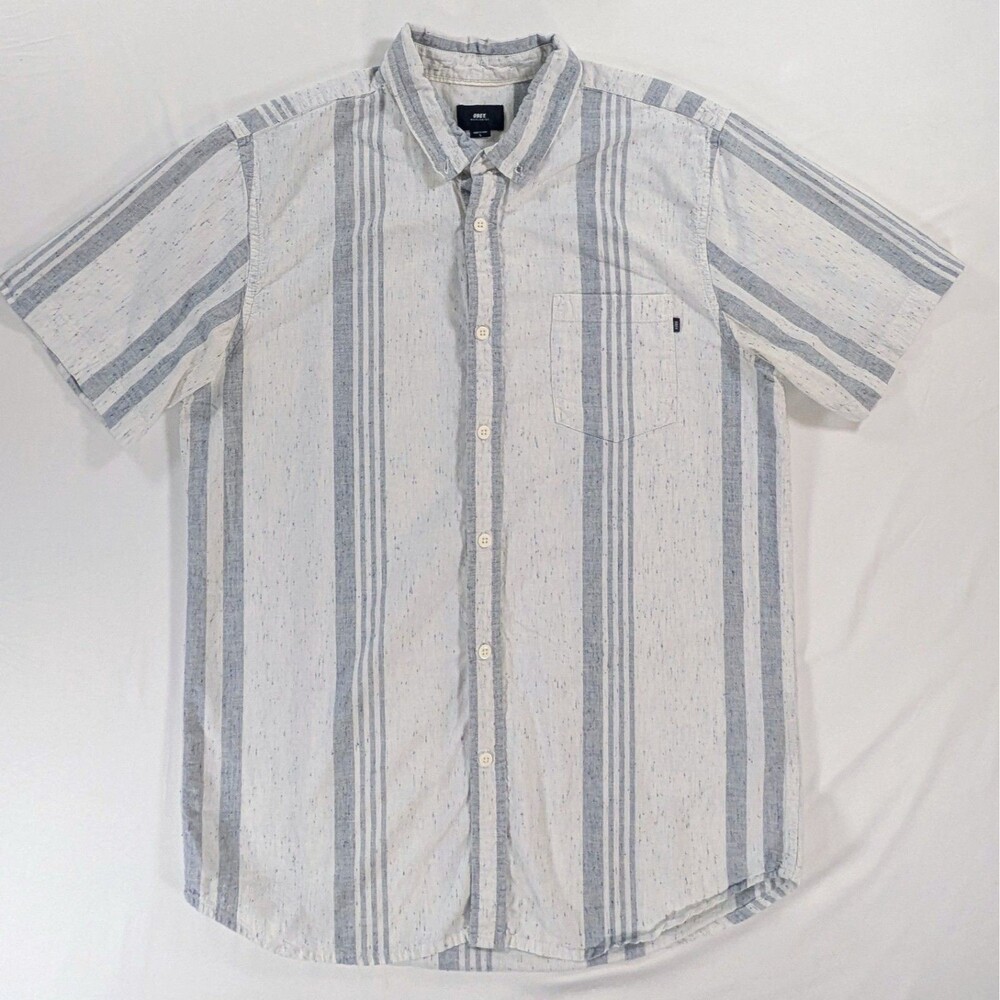 Obey Men's Button-up Shirt Size Large White speckled striped